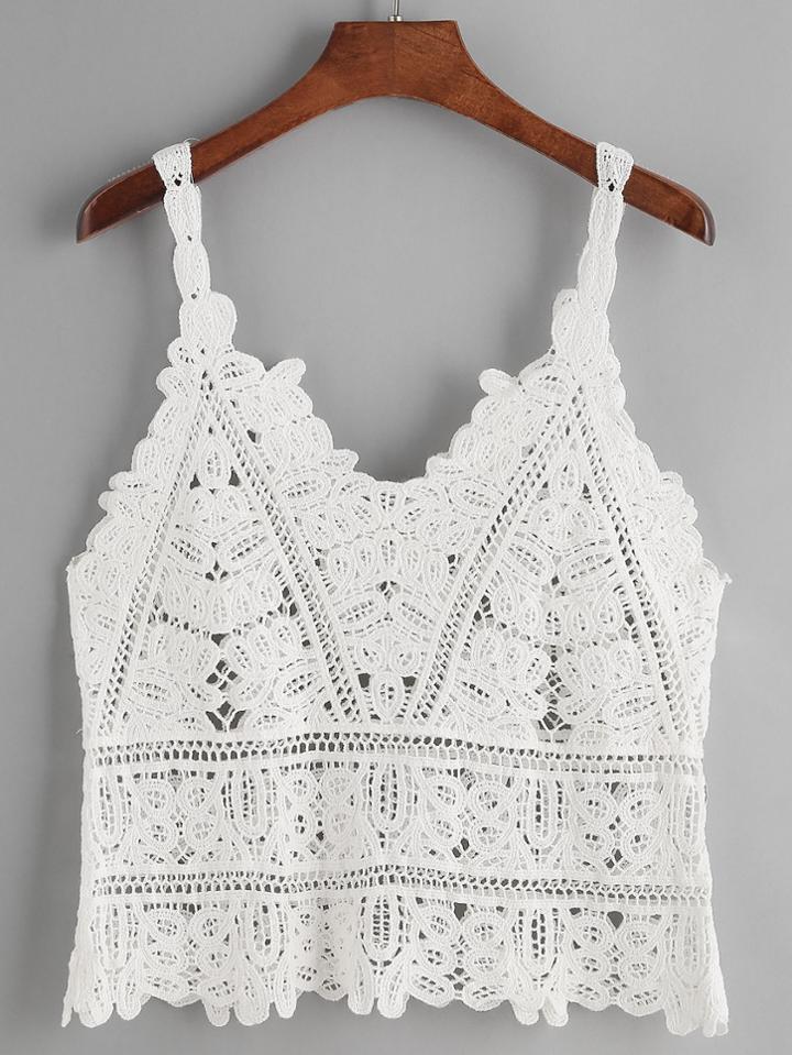 Romwe White Crochet Lace Hollow Out Cami Top