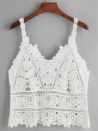 Romwe White Crochet Lace Hollow Out Cami Top