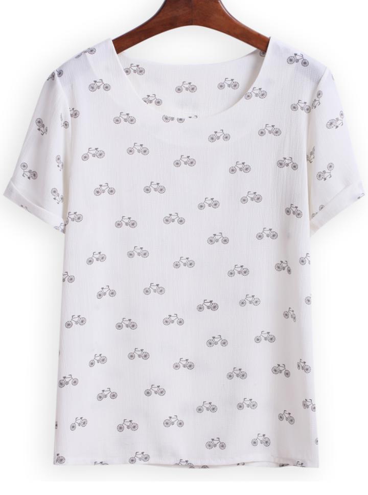 Romwe Bicycle Print Loose T-shirt