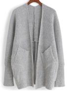 Romwe With Pockets Loose Grey Cardigan