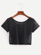 Romwe Crop Black Mesh T-shirt