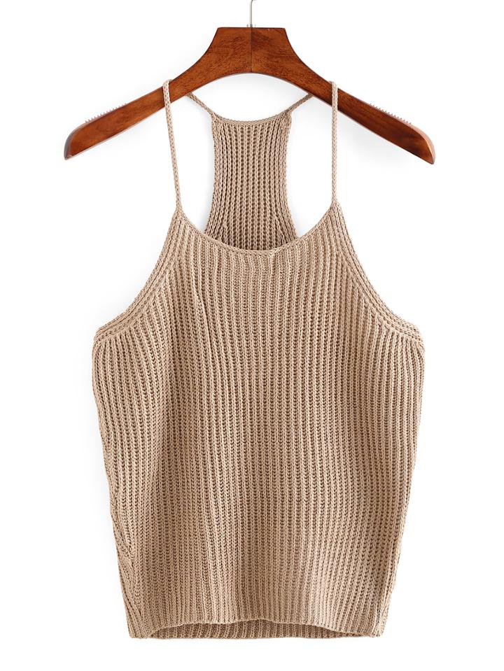 Romwe Apricot Spaghetti Strap Tank Top