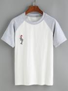 Romwe Contrast Dolphin Embroidered T-shirt