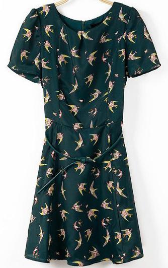 Romwe Swallow Print Slim Dress