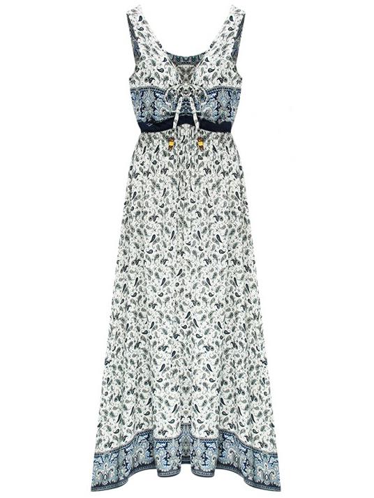 Romwe V Neck Lace Up Paisley Print Dress