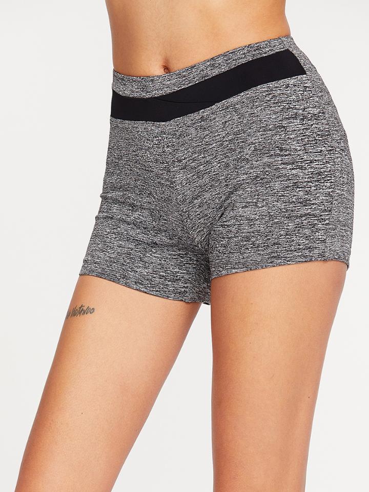 Romwe Marled Knit Contrast Panel Short Leggings