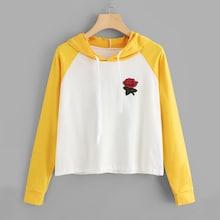 Romwe Rose Embroidery Raglan Sleeve Hoodie