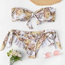 Romwe Tie Side Ruffle Random Tropical Bikini Set