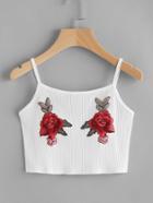 Romwe Rose Applique Ribbed Crop Cami Top