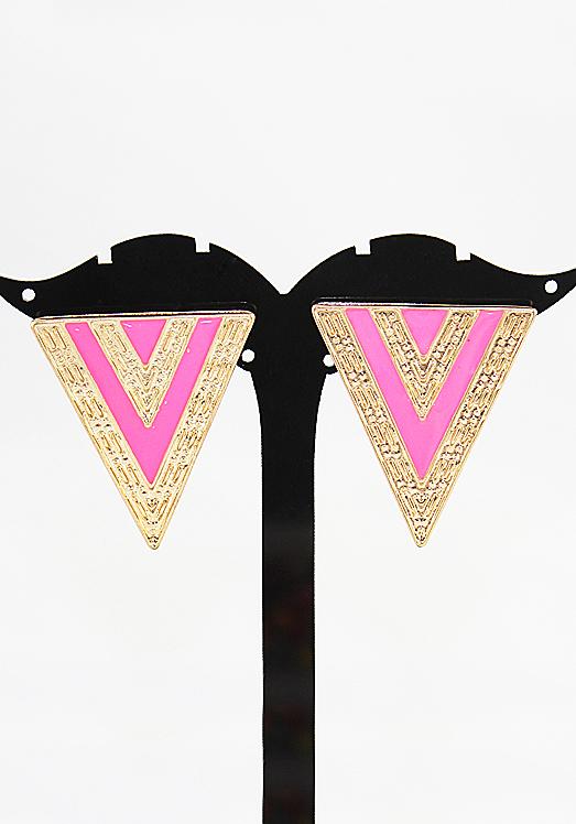 Romwe Fashion Jewelry Pink Triangle Enamel Alloy Earring