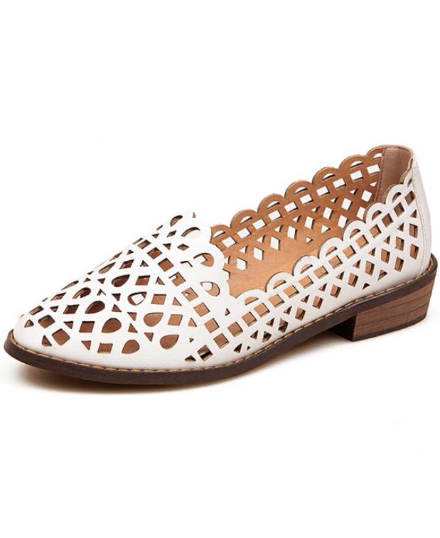 Romwe White Hollow Vintage Flats