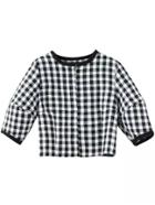 Romwe Puff Sleeve Plaid Crop Coat