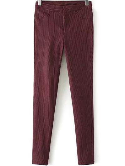 Romwe Vertical Striped Slim Wine Red Pant