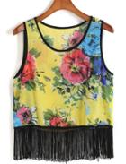 Romwe With Tassel Florals Tank Top