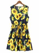 Romwe Allover Sunflower Print Swing Dress