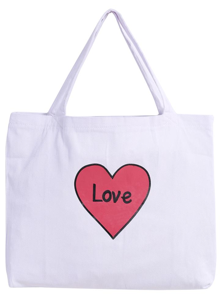 Romwe Heart Print Denim White Shoulder Bag