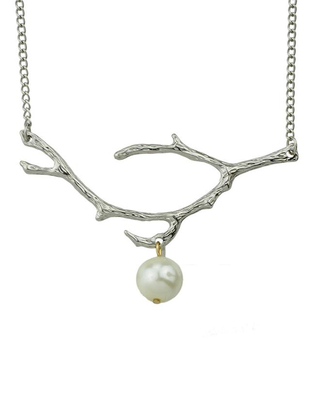 Romwe Silver Plated Pearl Pendant Necklace