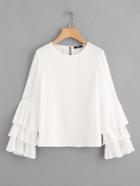 Romwe Layered Pleated Fluted Sleeve Top