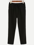 Romwe Black Drawstring Waist Pants