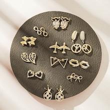 Romwe Airplane & Leaf Shaped Stud Earrings 12pairs