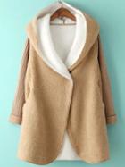 Romwe Hooded Covered Button Dolman Apricot Coat