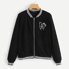Romwe Portrait Print Striped Bomber Jacket