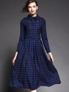 Romwe Blue Lapel Long Sleeve Drawstring Dress
