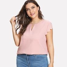 Romwe Plus Scallop Trim Cap Sleeve Curved Hem Top