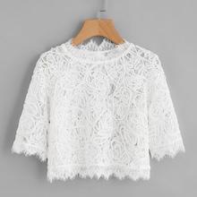 Romwe Semi Sheer Eyelash Lace Crop Top