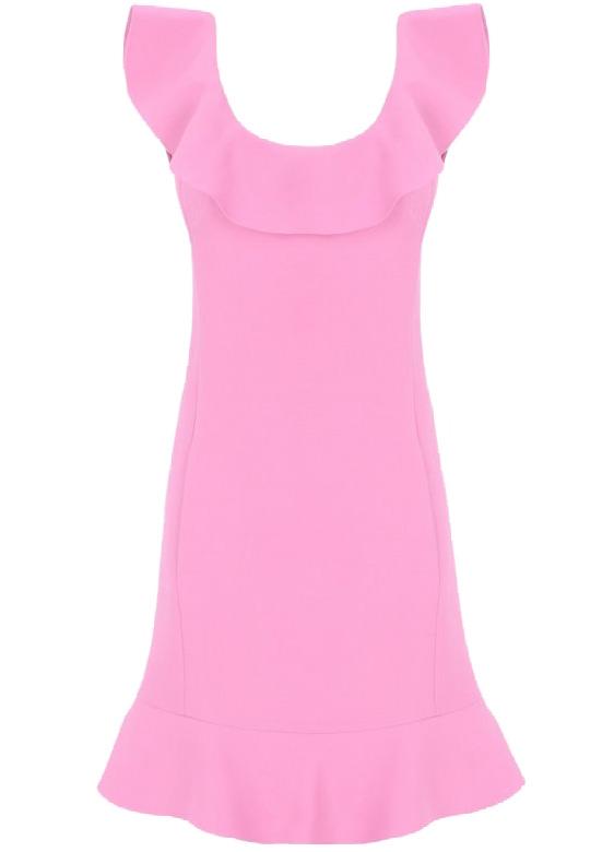 Romwe Ruffle With Zipper Peplum Hem Pink Dress