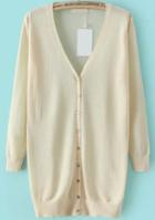 Romwe V Neck With Buttons Knit Beige Cardigan