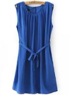 Romwe Blue Sleeveless Tie-waist Slim Dress