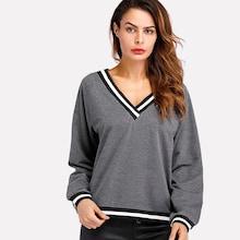 Romwe Contrast Striped Trim Marled Sweatshirt