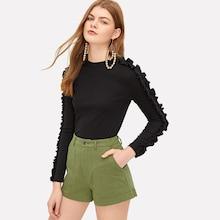 Romwe Box Pleated Ribbed Knit Tee