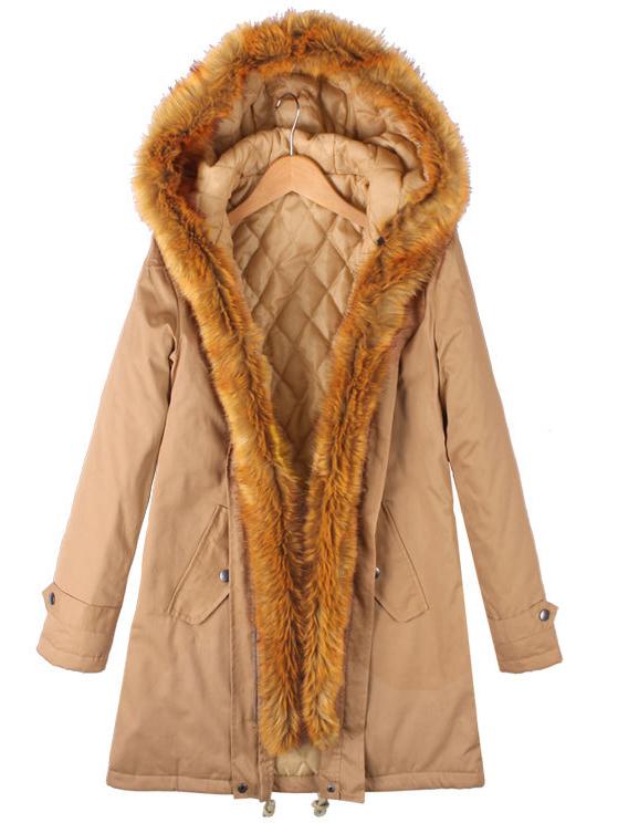 Romwe Hooded Zipper Pockets Loose Khaki Coat