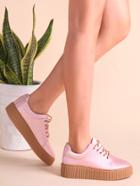 Romwe Pink Satin Fabric Rubber Sole Low Top Sneakers