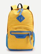 Romwe Yellow Canvas Front Zipper Double Strap Casual Backpack