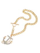 Romwe Rhinestone Anchor Chain Necklace
