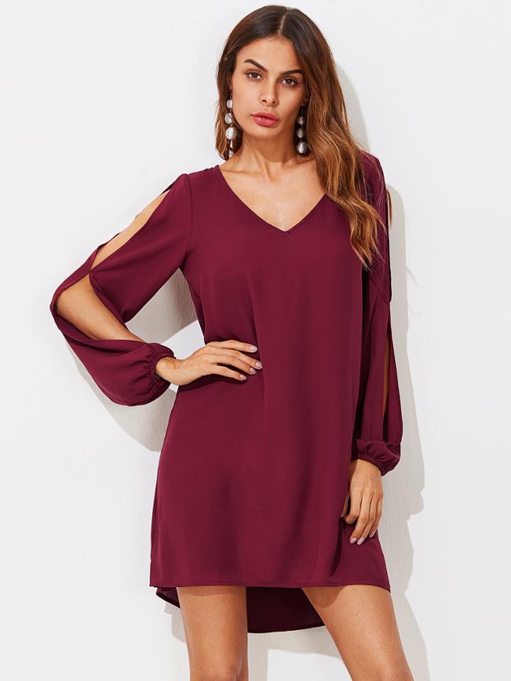 Romwe Split Sleeve Dip Hem Dress