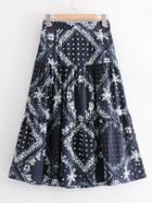 Romwe Floral Print Tiered Skirt
