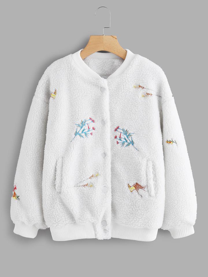 Romwe Floral Embroidered Single Breasted Jacket
