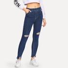 Romwe Elastic Waist Ripped Jeans