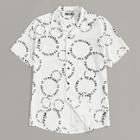 Romwe Guys Button Up Notched Letter Print Shirt