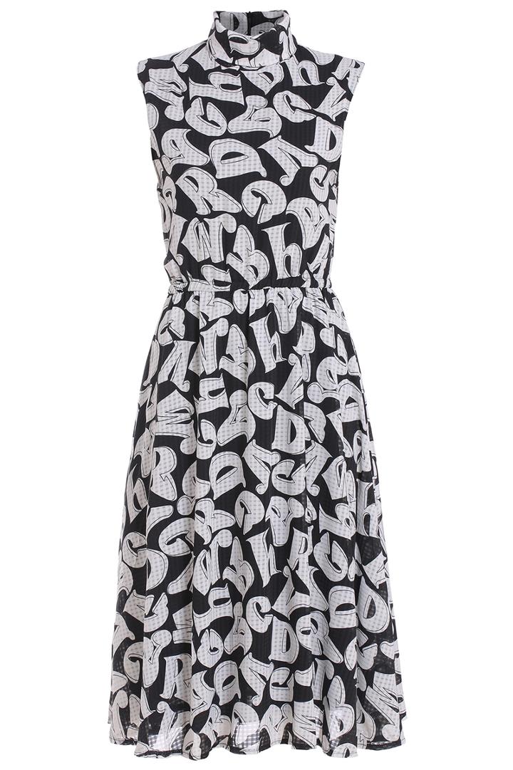 Romwe High Neck With Zipper Letter Print Dress