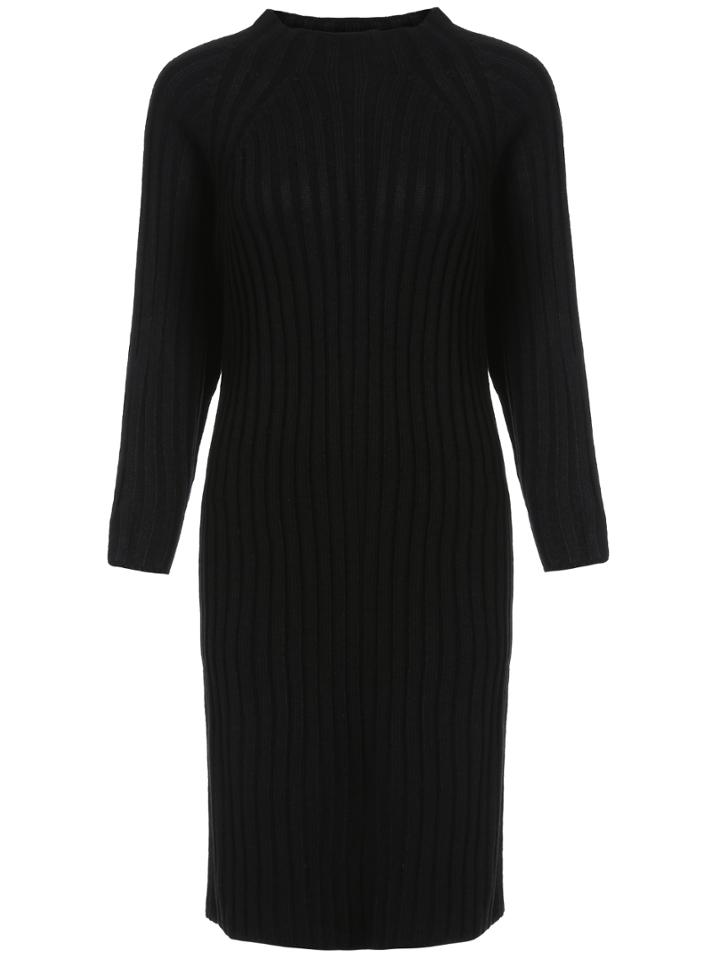 Romwe Long Sleeve Sheath Black Sweater Dress