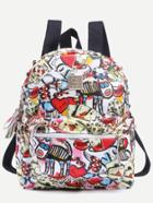 Romwe Multicolor Graffiti Print Studded Backpack