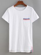 Romwe Striped Pocket High-low T-shirt