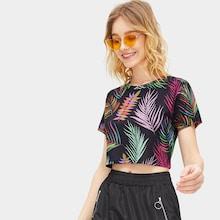 Romwe Plants Print Crop Tee