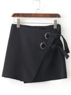 Romwe Black Eyelet Tie Wrap Skirt