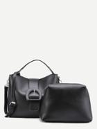 Romwe Buckle Satchel Bag With Clutch